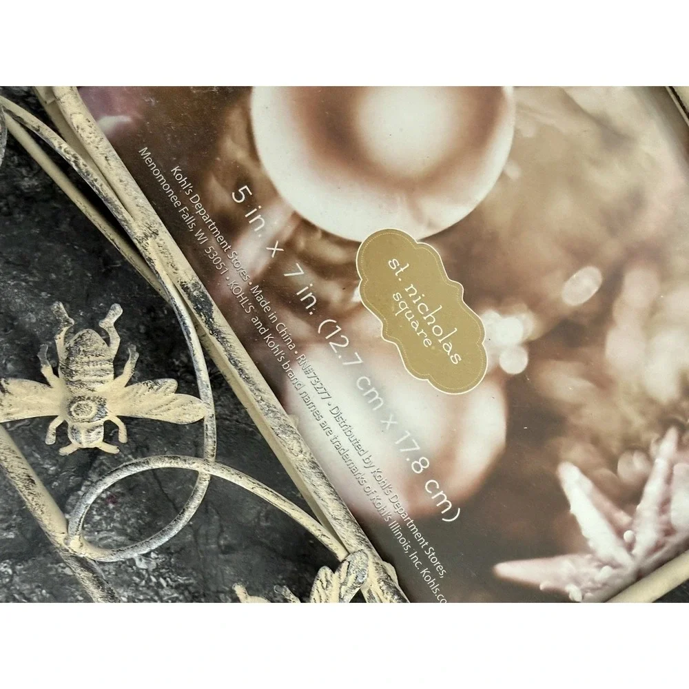 St Nicholas Square Metal Distressed Open Scrollwork Floral‎ Bees  Frame 5X7